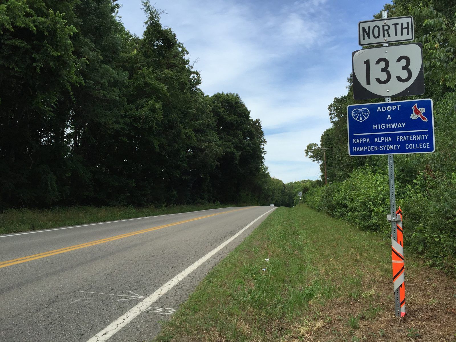 2017-06-27 16 41 55 View north along Virginia State Route 133 (Kingsville Road) at College Road (Virginia State Secondary Route 692) in Hampden Sydney, Prince Edward County, Virginia